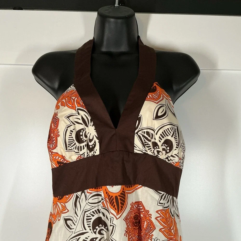 Speechless Y2K Halter Dress Womens Sz 5 Brown Paisley Babydoll Preppy Hoco Dance - Picture 2 of 5